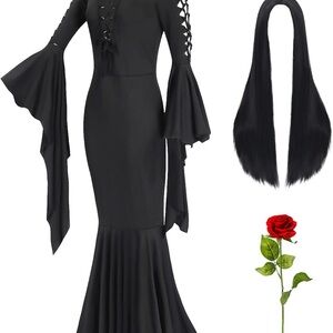 Amazon Elegant Black Maxi Dress with Flared Sleeves